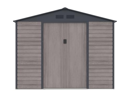 Vente-unique-Gartenhaus Gerätehaus - 7,17 m² - Stahl - Holz-Optik - Grau - ADELMO