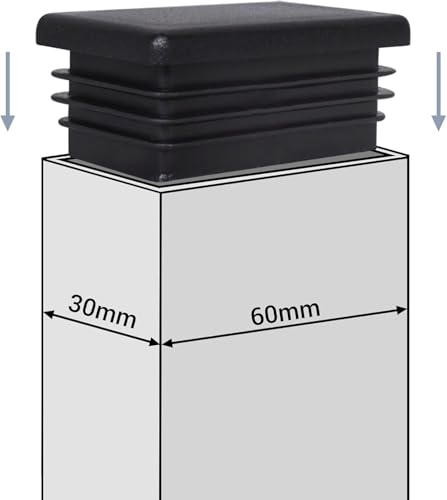 Image of (Pack of 6) Rectangular Plastic Plugs 1-3 /16 inch x 2-3 /8 inch (30 x 60 mm), Matt Plugs, Rectangular Tube Inserts, Fence Post Caps, Jet Black RAL 9005