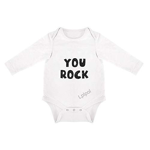Lplpol You Rock Fun Hand Drawn Baby Cotton Long Sleeve Onesies Bodysuit for Unisex Baby Boys Girls, 3-6 Months, SDS023 White
