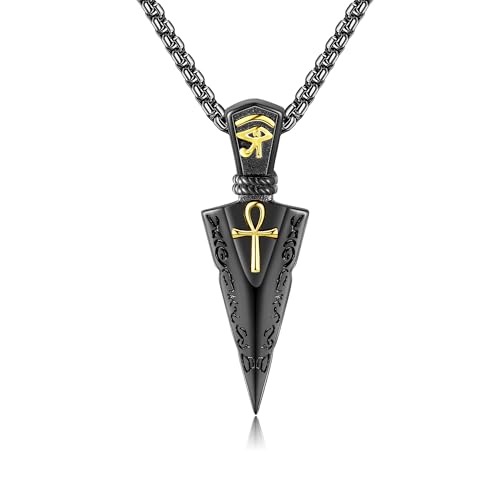YAFEINI Arrowhead Necklace for Men 925 Sterling Silver Ankh Eye of Horus Necklace Black Arrowhead Pendant Egyptian Jewelry Gift for Men