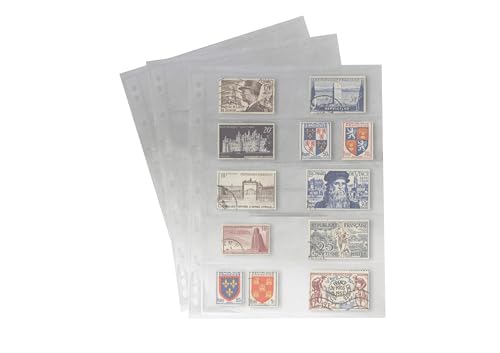 PCCB MINGT 10 Stück Standard 9-Loch Transparente Einseitige Album-Innenseiten Briefmarken- und Banknotensammlungs-Album-Einlagen für Münzsammeln und Zubehör (5 Taschen)