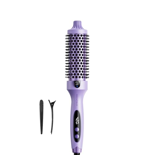 Wavytalk Thermal Brush, Blowout Boost 1.5 inch Heated Round Brush for Blowout Look, Negative Ion Technology, Ceramic Tourmaline, 5 Temperature Settings, Dual Voltage, Purple, Less Damage