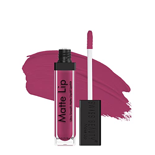 Image of Swiss Beauty Ultra Smooth Matte Liquid Lipstick, Fuchsia Pink, 6ml - Smooth Lip Color, Weightless Finish, Silky Matte Finish, Iconic Lip, Matte Finish, Matte Lipstick, Liquid Lipstick
