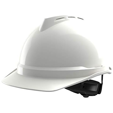 MSA V-Gard Construction Worker Helmet with Ventilation and Slide Control PushKey - Work Helmet Protective Helmet Hard Hat, Colour: White Cover
