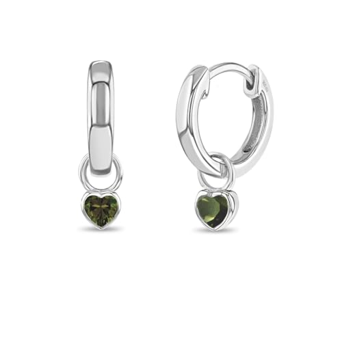 Image of In Season Jewelry Simulated Birthstone Heart Charm Girls Hoop Earrings for Kids - 925 Sterling Silver Little Girl Hoop Earrings - Hypoallergenic & Comfortable with Secure Latch Closure