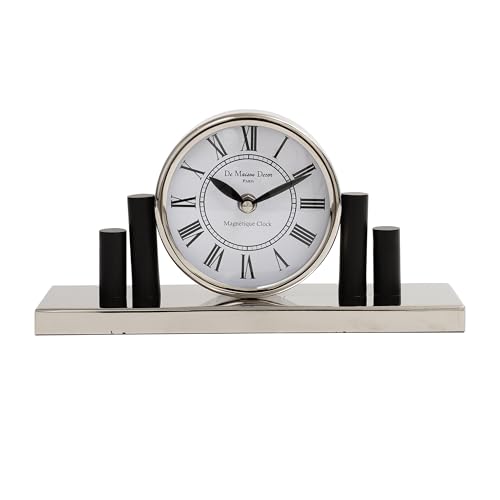 Image of Decor de Maison Brings Handcrafted Harbor Hour Table Clock for KidsRoom, Living & Bed Room, Study Table, Office|Classic Non-Ticking Tabletop Battery Operated Analog Desk Clock in Silver (28x15x8cm)