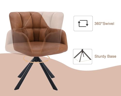 Image of Finch Fox Battle Modern 360 Swivel Mid-Back Arm Faux-Leather Study Upholstered Comfortable Metal Base Computer Office Desk Chair in Tan Color