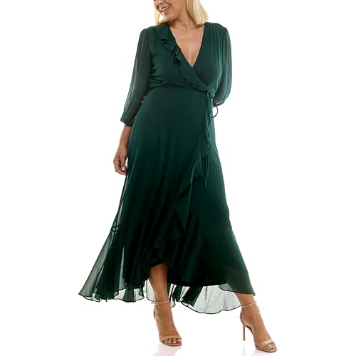 Image of Maison Tara Women's V-Neck Ruffle Faux Wrap Maxi Dress