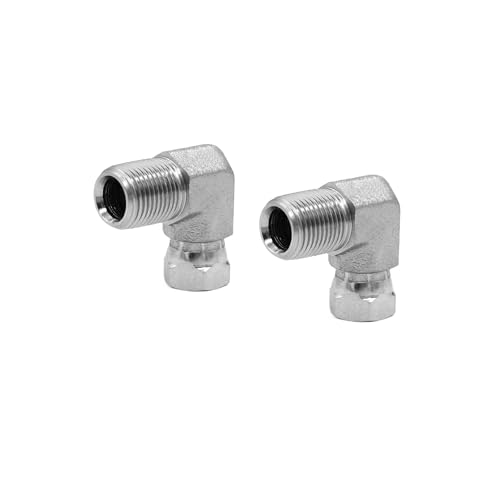 Image of (2-PACK) 1501-06-04 Hydraulic Hose Adapter Fitting 3 /8 inch Male (3 /8 inch-18NPTF) x 1 /4 inch Female Swivel (1 /4 inch-18NPSM) 90 Elbow SAE Pipe Joints Tube Connector Carbon Steel