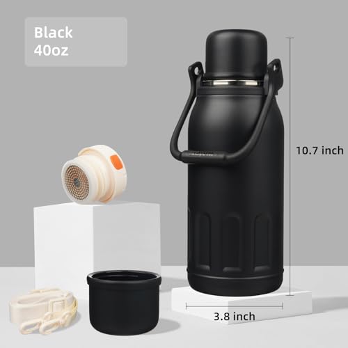 Image of Konokyo 40oz Thermos for Cold Drinks, Insulated Water Bottle, Black