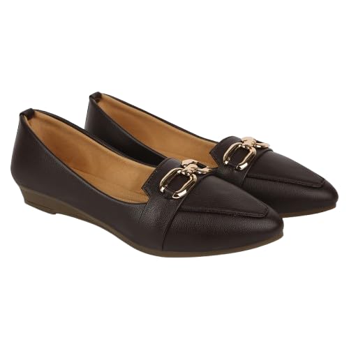 Women’s Pointed Toe Loafers with Gold Metal Buckle Detail, Faux Leather Slip-On Flats for Casual Office-image-28