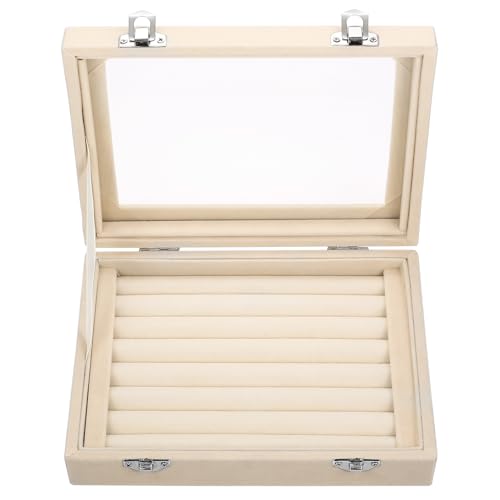 Aoyfuwell Schmuckbox, Ringorganizer, Schmuckaufbewahrungsbox, Verschließbare Schmuckaufbewahrungsbox aus Samt, 7-Fach Ohrringbox, Kleine Weiß...