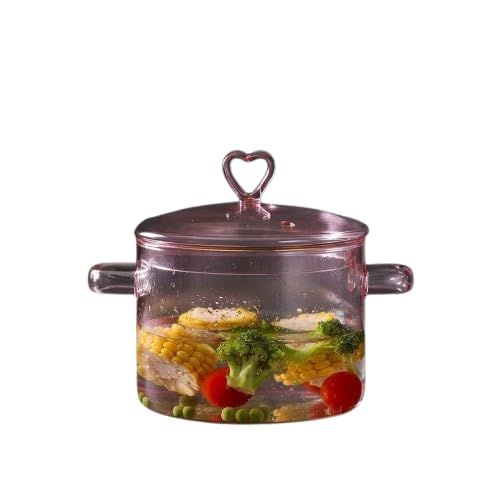Heart-Shaped Pink Borosilicate Glass Casserole – Direct Heat Safe Cookware for Cooking, Baking & Serving with Durable Glass Lid