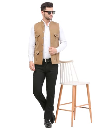 Image of FH Wearza Polywool tweed Solid multipocket Sleeveles Nehru Jacket For Men