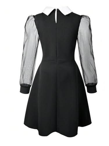 Girl's Mesh Puff Bishop Sleeve A Line Dresses High Waisted Collared Short Party Dress2