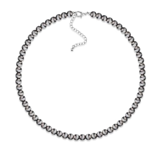 Sterling Silver Pearl Necklace for Women | 4mm-12mm Graduated Beads with Oxidized Finish | Southwest Navajo Style Boho Everyday Jewelry Gift (8mm-Navajo pearl 18 Inch)