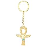 EUEAVAN Ankh Cross Scarab Beetle Keychain Key of Life Egyptian Goddess Isis Keyring Ancient Egyptian Religious Amulet Cartouche Gift (gold)