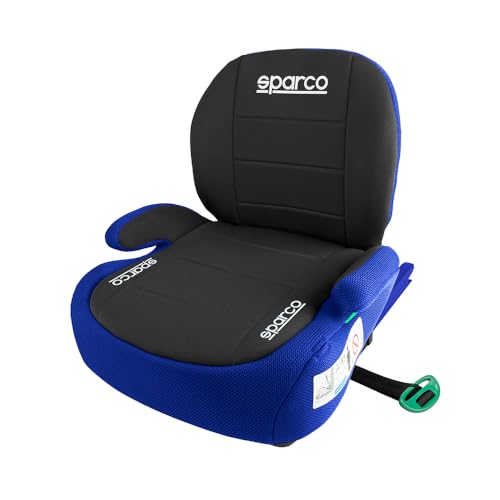Sparco F100KI Alzador Infantil con Respaldo y Conectores ISOFIX | Para Niños de 125 a 150 cm (22-36 kg) | Diseño Ergonómico y Reclinable | Tejido Lavable | Azul y Negro | Homologado ECE R129/03