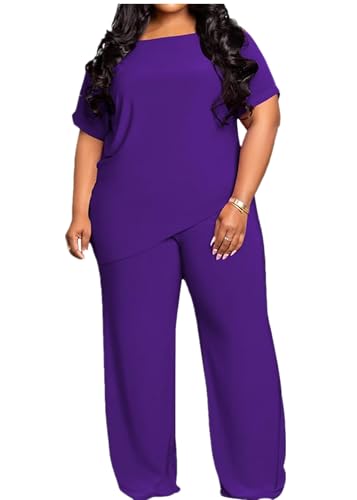 Plus Size 2 Piece Sets for Curvy Women Sexy Fall Short Sleeve Tops Casual Wide Leg Pants Sets Sweatsuits2