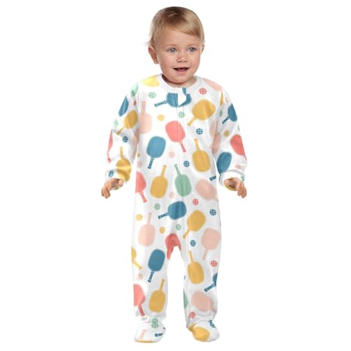 Dussdil Pink Orange Pickleball Balls Baby One-Piece Footies Newborn Rompers Pajamas Footed Pjs for Sleep Play Boys Girls3