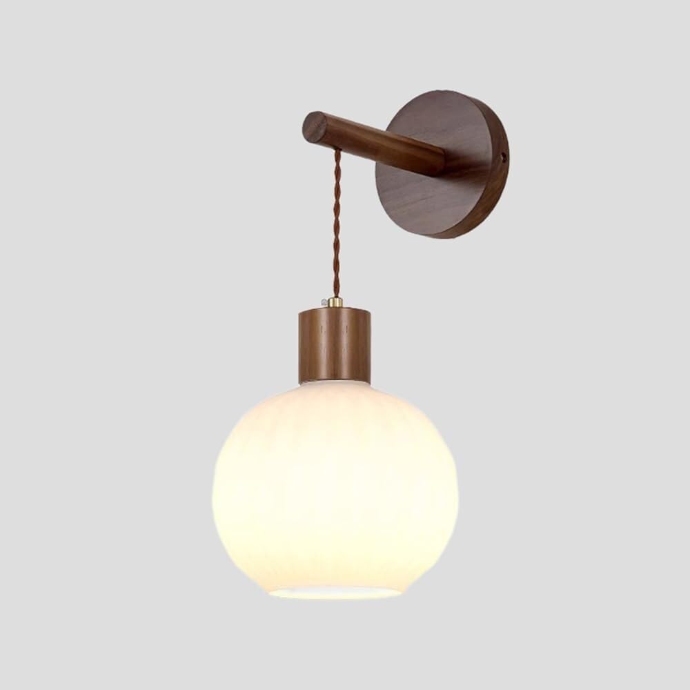 SXECAEPS Modern Vintage Wood Wall Lamp Glass Shade Lighting Sconce Walnut Color Lantern for Bedroom Bedside Living Room Study Corridor Entryway Restaurant(C)