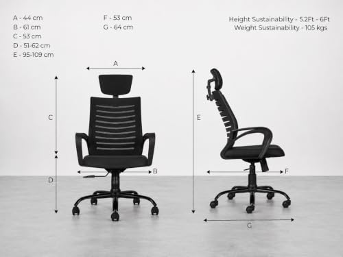 Image of CELLBELL Desire C104 Mesh High Back Ergonomic Office Chair - Adjustable Seat Height, Sturdy Metal Base, Revolving Study & Computer Chair for Work from Home, Black