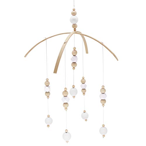 Image of AONTUS Baby Crib Mobiles Wooden Beads for Children Boys Girls Babies Bed Room Designer Colors to Match Nursery Delight (White Wooden Beads)
