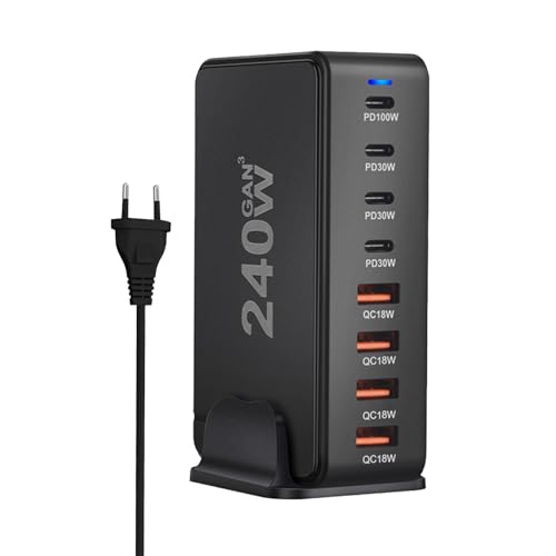 Station de recharge 240W à 8 ports multiples avec bloc adaptateur puissant PD