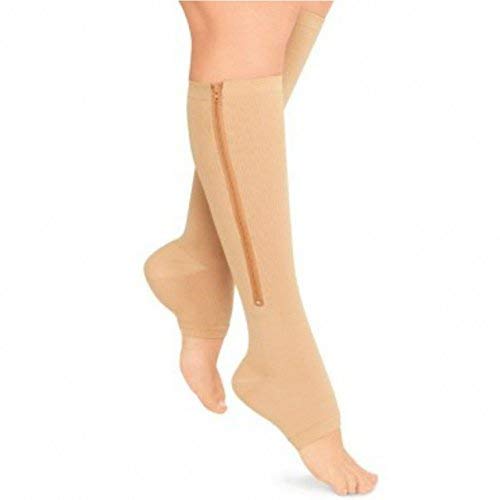 Pack of 2 - Zipper Compression Socks Toe Open for Varicose Veins and Edema, Unisex Zipper Design Easy to Wear (L/XL, Yellow)