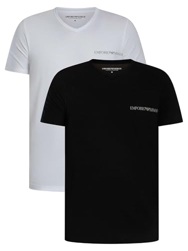 EMPORIO ARMANI Men's CORE Logoband 2-Pack V Neck T-Shirt White XL