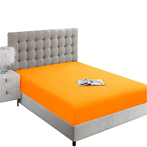 Image of Ghooss Fitted Sheet Orange-Full Size Fitted Sheet Only-Fitted Deep Pocket Sheet-Soft Wrinkle Free Sheet-1 Pack(Orange,Full)