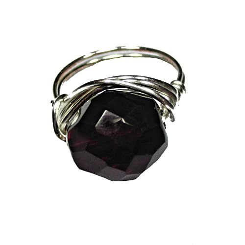 Garnet Red Faceted Crystal Handmade Copper-Gold-Silver Solitaire Wire Wrap Womens