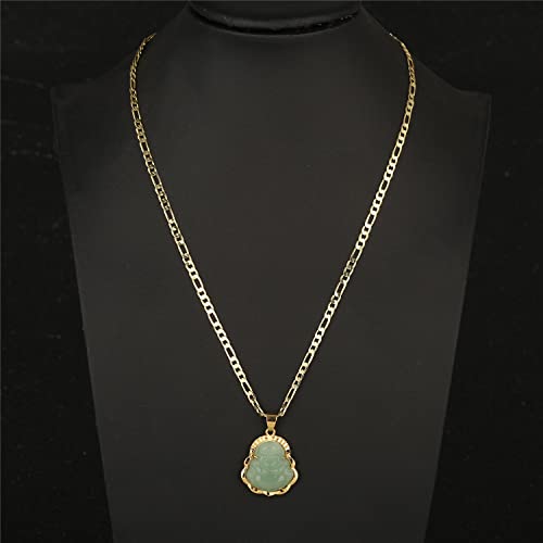 kelistom 14K Gold Plated Buddha Pendant Necklace for Women Men 3MM Flat Figaro Chain Necklace Blue Green Pink White Yellow Buddha Head4