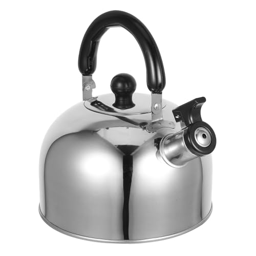 TOGEVAL Hervidor de Agua de Acero Inoxidable 3L con Silbato de Seguridad Base Plana Compatible con Estufa de Gas E Inducción Asa Ergonómica Antideslizante para Cocina y Camping
