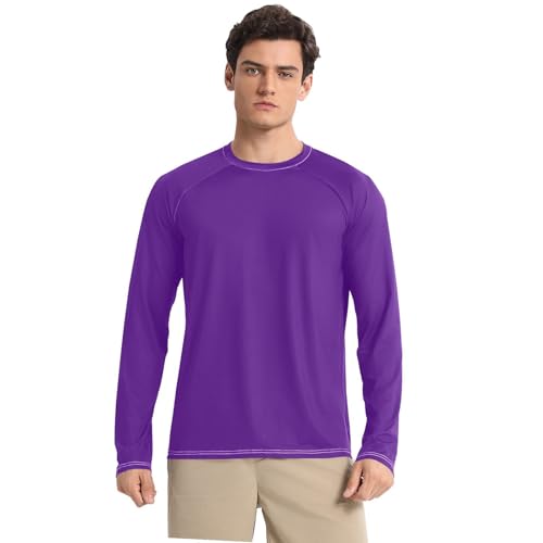 Indigo Purple Sun Protection SPF Rash Guard Shirt Loose Type Elasticity Mens Sun Shirts Protection Long Sleeve Summer