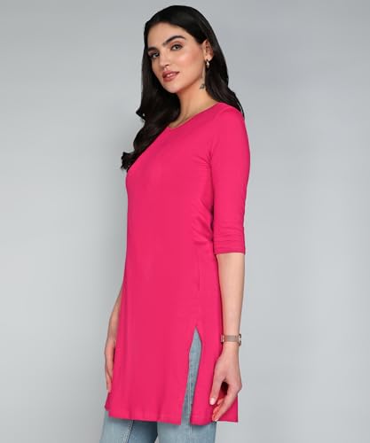Image of FLEXIMAA Women's Cotton Plain Round Neck 3 /4 Sleeve Long Top