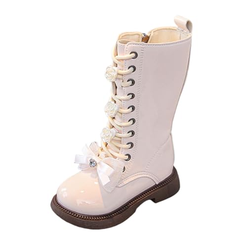 Botas de Combate para Niñas de Cuero Sintético Impermeables, Estilo Gótico y Vaquero para Invierno, Botas Infantiles a Media Pantorrilla con Cordones