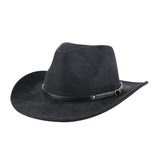 Western Cowboy Hut für Männer Frauen Klassische Western Filz Fedora Hüte mit breiter Krempe, perfekt für Cowboyhut Kostüm und Outdoor-Aktivitäten (Schwarz)
