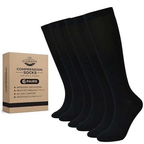 Image of Diamond Star 6 Pairs Compression Socks for Men & Women, Knee High Socks