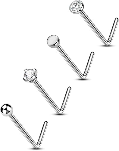 [OUFER] Nose Stud Titanium L-Shaped Nose Piercings Nose Piercing Jewellery 22G Nose Bar 4pcs 1.5mm 2mm 2.5mm 3mm Tiny Nose Bone 