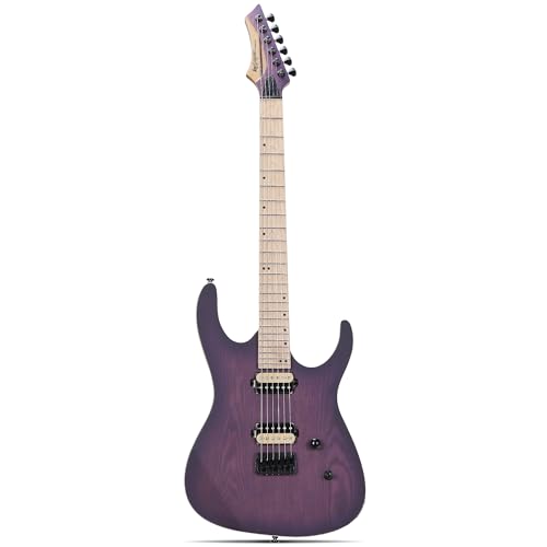 Leo Jaymz Monsoon Series 24-Fret Electric Guitar with Mahogany Body Walnut/Maple Neck Stainless Steel Frets Dual Humbuckers 3-Way Toggle Switch Bald Shredder Special Edition (Purple Ash)
