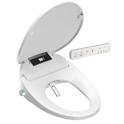 Bidet Toilet Seat with Warm Water Wash, Air Dryer, Heated Seat, Remote Control, LED Display, Self-Cleaning Nozzle, Night Light & Multiple Cleaning Modes (Elongated)