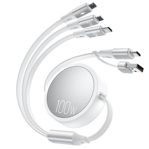 CAFELE 100W Multi Ladekabel USB A/C,6 IN 1/130CM Einziehbares Ladekabel,PD3.0 5A Schnellladekabel Typ C/Phone/Micro USB für Phone 17/Pro Max Air,16/16e,15 Serie,MaBook,Pad,Galaxy,Huawel