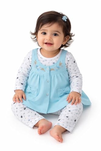 Image of NammaBaby Premium Baby Girls Full Sleeves Frock with Pant Baby Girl's Cotton Frock with Leggings, Frill Frock - Pack of 1