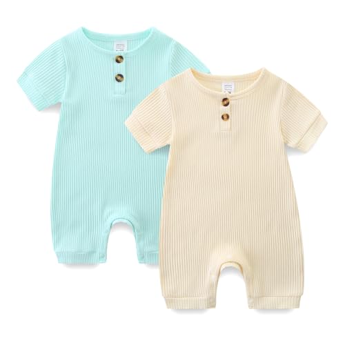 Image of Baby Boy Girl Clothes 2 Pack Short/Long Sleeve Snap Closure Romper for Infants