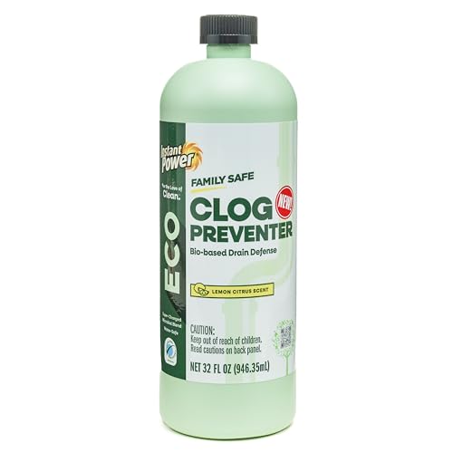 Instant Power Eco Clog Preventer - Enzyme Drain Cleaner Liquid and Deodorizer for Sink, Shower, Toilet, Garbage Disposal Cleaner, Bio-Based Drain Defense, Smell Remover and Odor Eliminator - 32 fl oz
