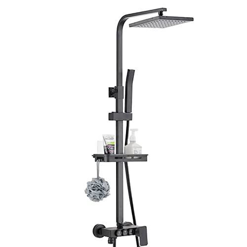 Pomme de douche haute pression combiné laiton réglable hauteur support rond noir - 2