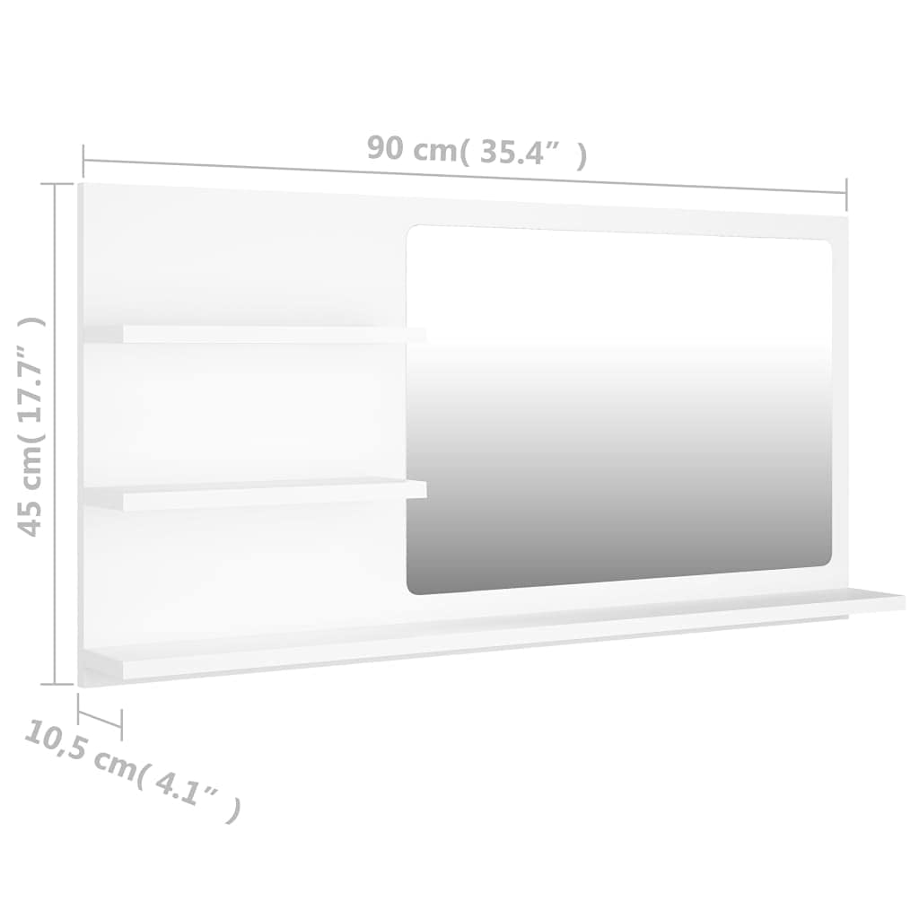 Lustro łazienkowe białe z materiału drewnopochodnego i akrylu, 90 x 10,5 x 45 cm, z 3 półkami, wiszące, do łazienki, toalety dla gości, umywalki, zajmuje mało miejsca i funkcjonalne z miejscem