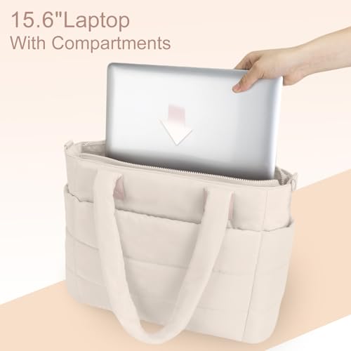 Image of Puffer Tote Bag for Women Quilted Nurse Bag Lightweight Work Bag for Teacher Travel Handbag with Multiple Pockets