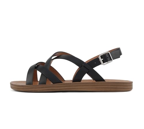 Soda WATCH ~ Women Casual Open Toe Gladiator Crisscross with Sling Back Buckle Fashion Slide Flat Sandal